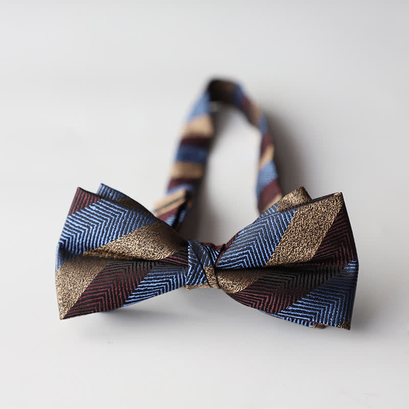 Men's Floral Striped Jacquard Woven Double Layers Bow Tie - Style #26 - image 28