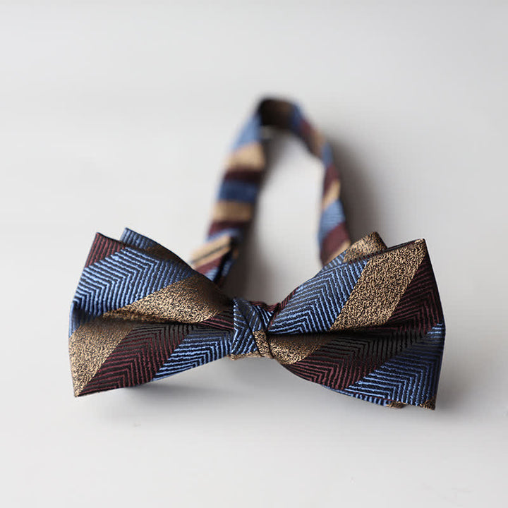 Men's Floral Striped Jacquard Woven Double Layers Bow Tie - Style #26 - image 28