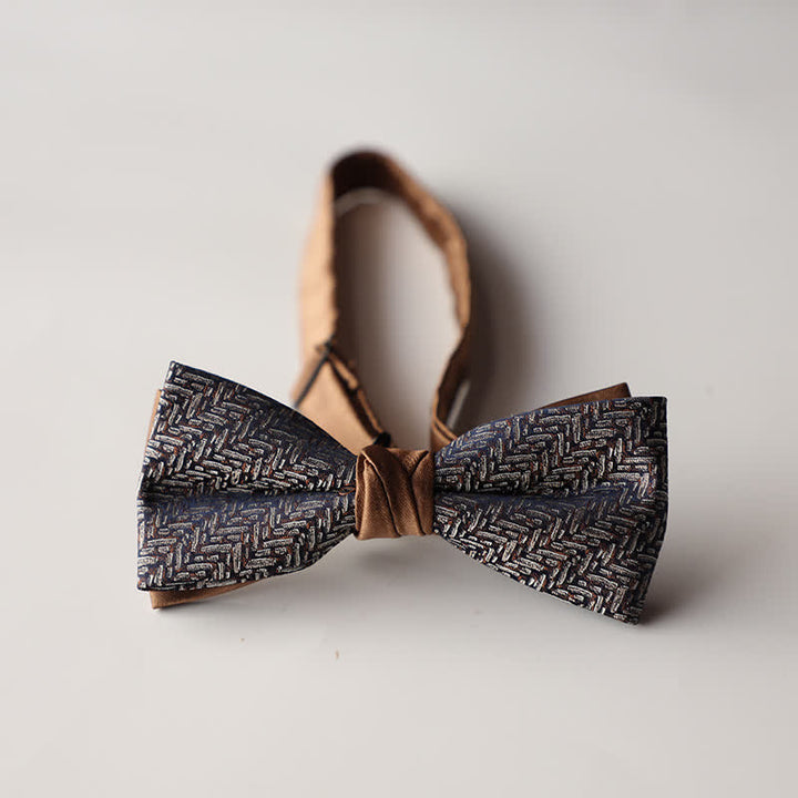 Men's Floral Striped Jacquard Woven Double Layers Bow Tie - Style #20 - image 22