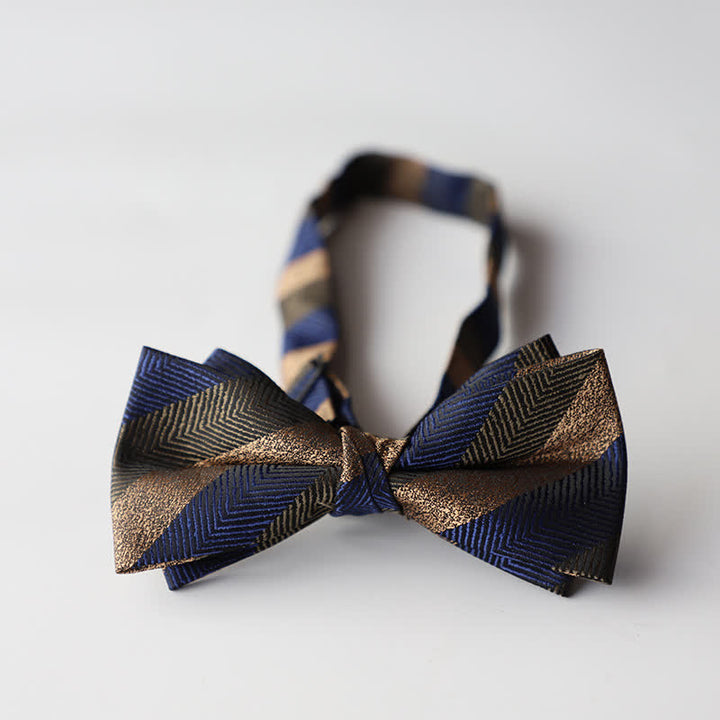 Men's Floral Striped Jacquard Woven Double Layers Bow Tie - Style #28 - image 30