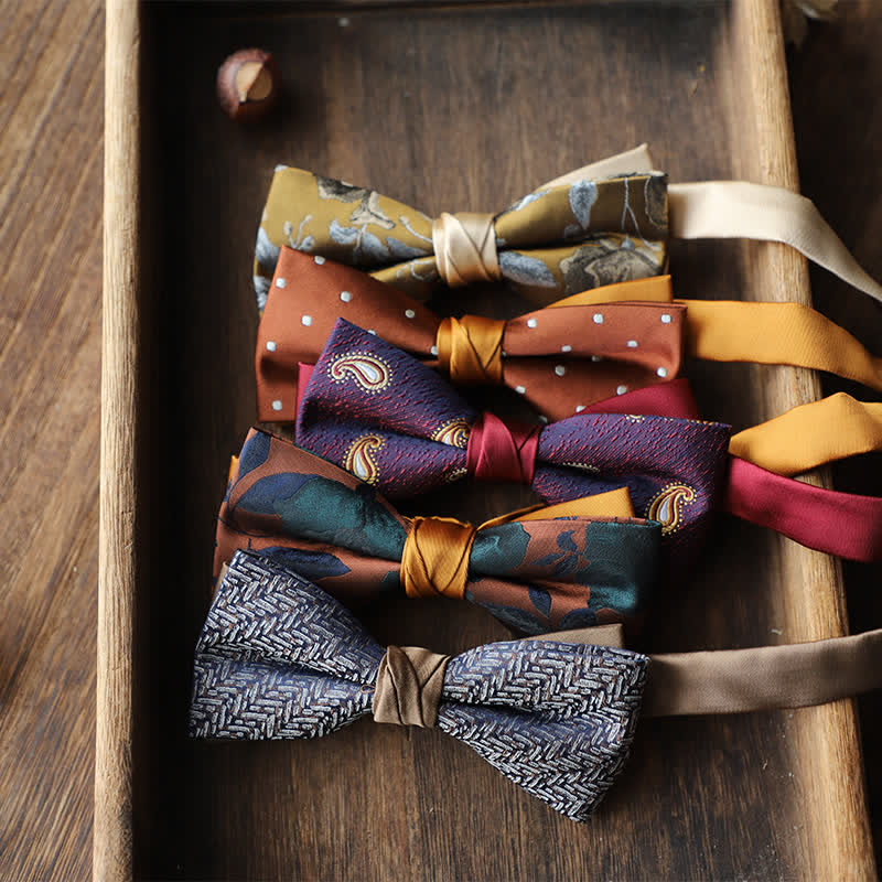 Men's Floral Striped Jacquard Woven Double Layers Bow Tie - image 0