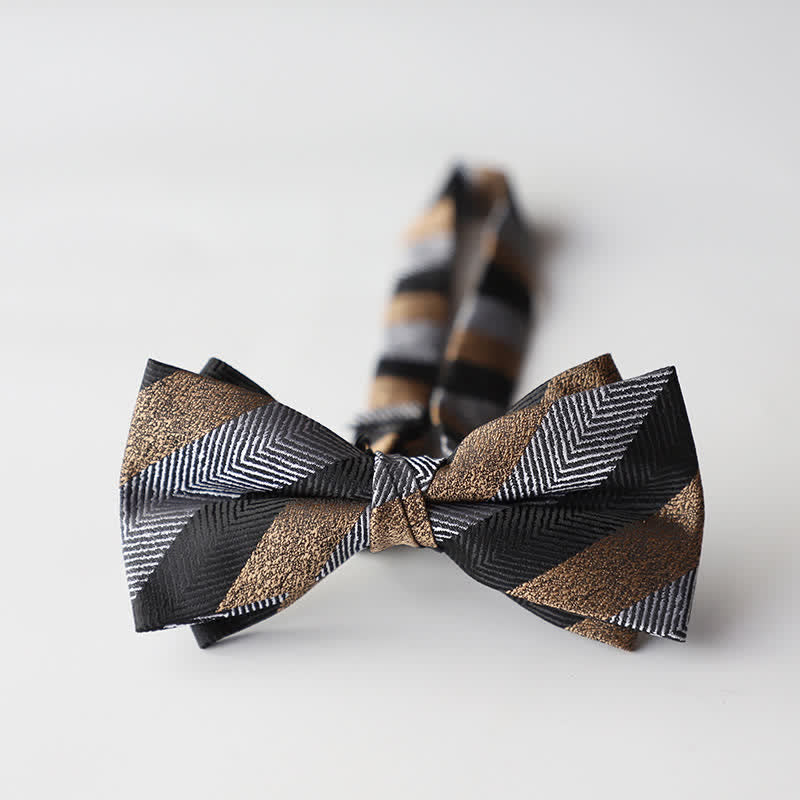 Men's Floral Striped Jacquard Woven Double Layers Bow Tie - Style #29 - image 31