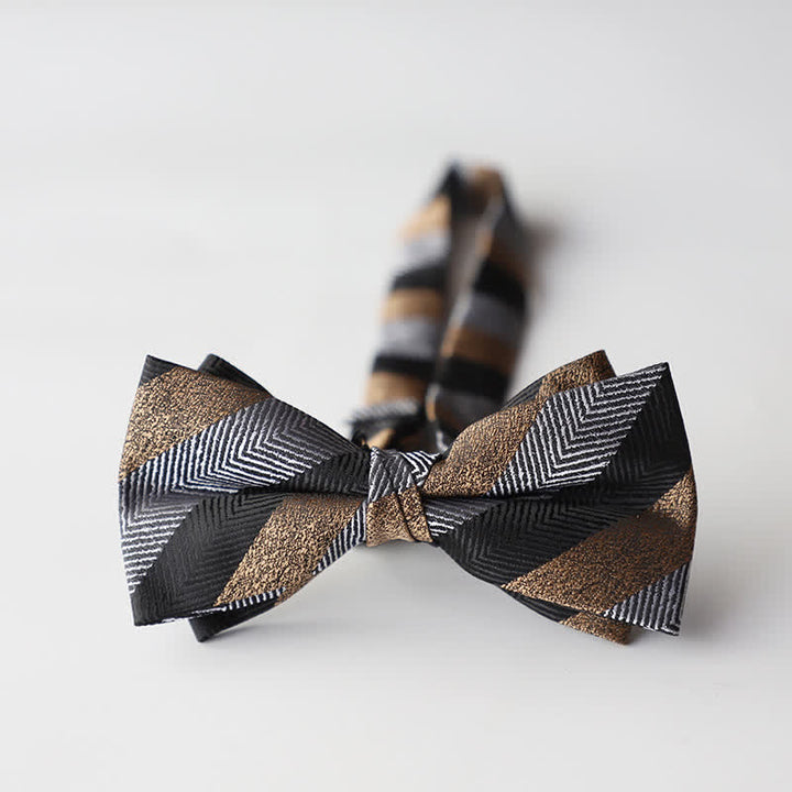 Men's Floral Striped Jacquard Woven Double Layers Bow Tie - Style #29 - image 31