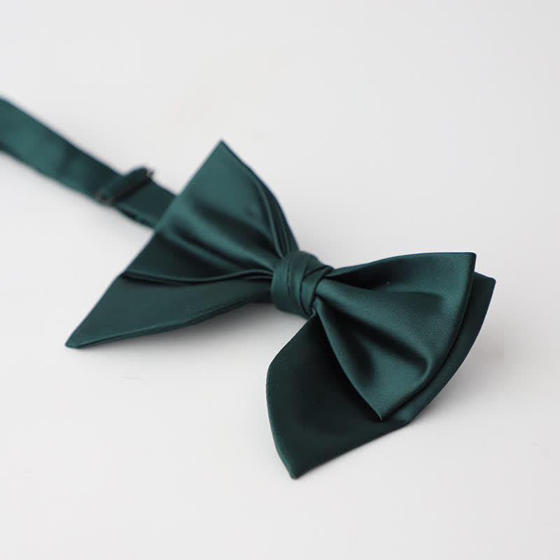Men's Butterfly Solid Color Double Layered Oversized Pointed Bow Tie - Dark Green - image 8