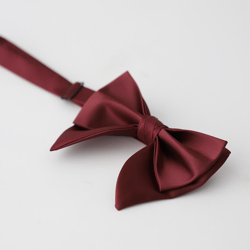 Men's Butterfly Solid Color Double Layered Oversized Pointed Bow Tie - Burgundy - image 9