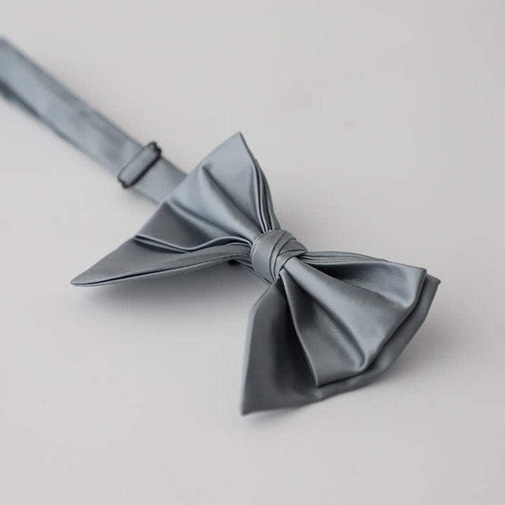 Men's Butterfly Solid Color Double Layered Oversized Pointed Bow Tie - Gray - image 10