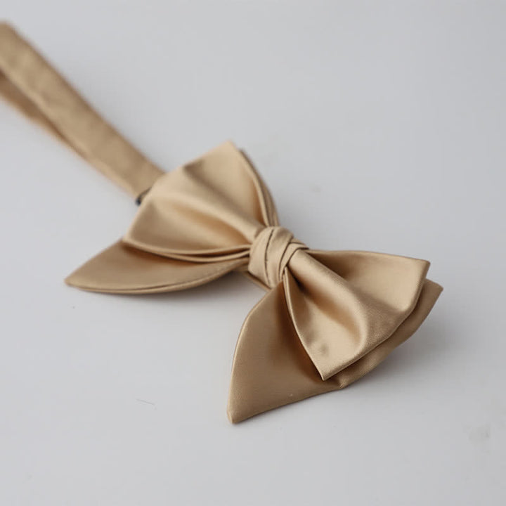 Men's Butterfly Solid Color Double Layered Oversized Pointed Bow Tie - Champagne - image 13