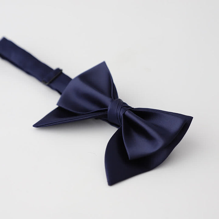 Men's Butterfly Solid Color Double Layered Oversized Pointed Bow Tie - Navy - image 12