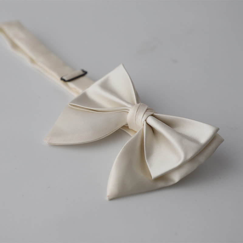 Men's Butterfly Solid Color Double Layered Oversized Pointed Bow Tie - White - image 3