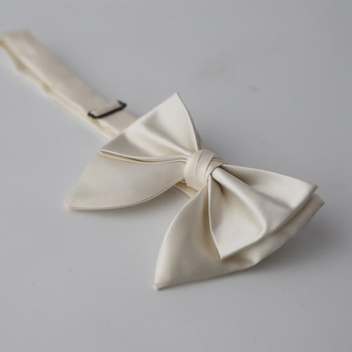 Men's Butterfly Solid Color Double Layered Oversized Pointed Bow Tie - White - image 3