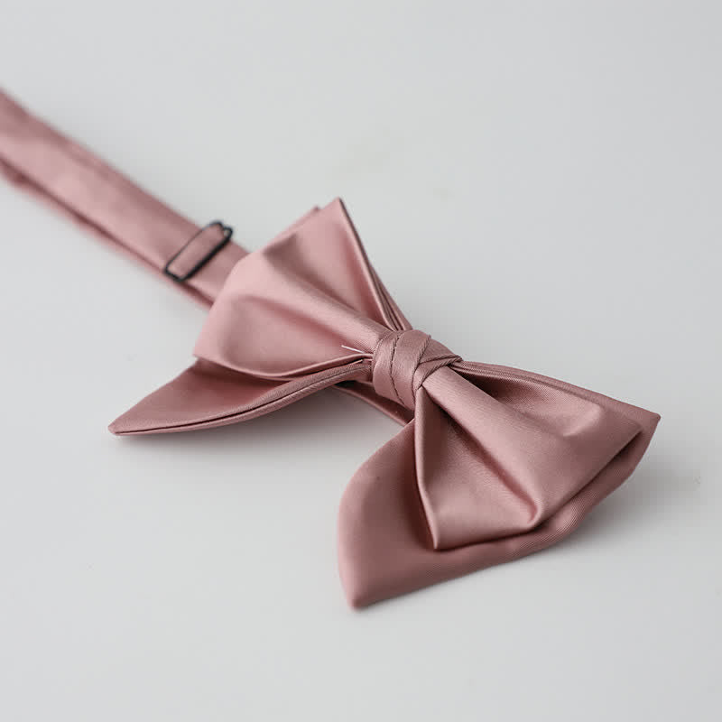 Men's Butterfly Solid Color Double Layered Oversized Pointed Bow Tie - Pink - image 11