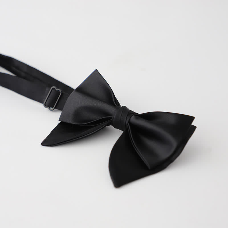 Men's Butterfly Solid Color Double Layered Oversized Pointed Bow Tie - Black - image 7