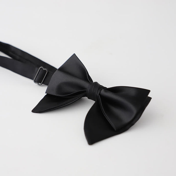 Men's Butterfly Solid Color Double Layered Oversized Pointed Bow Tie - Black - image 7