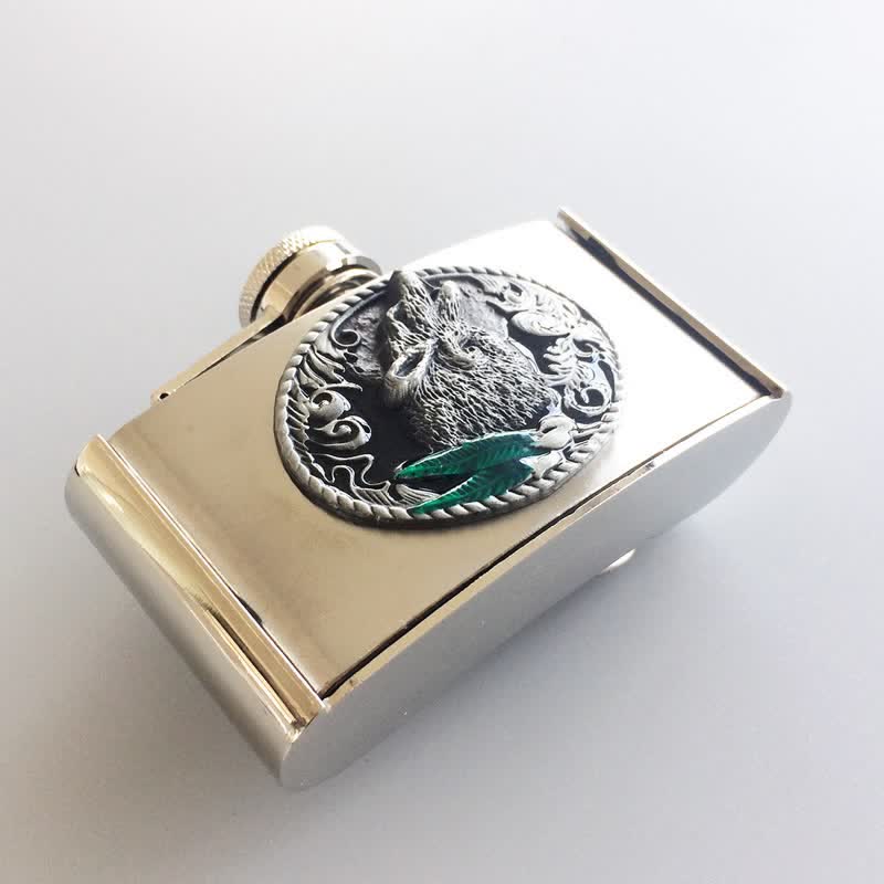 Men's DIY 3oz. Howling Wolf Leather Belt with Hidden Flask - image 1