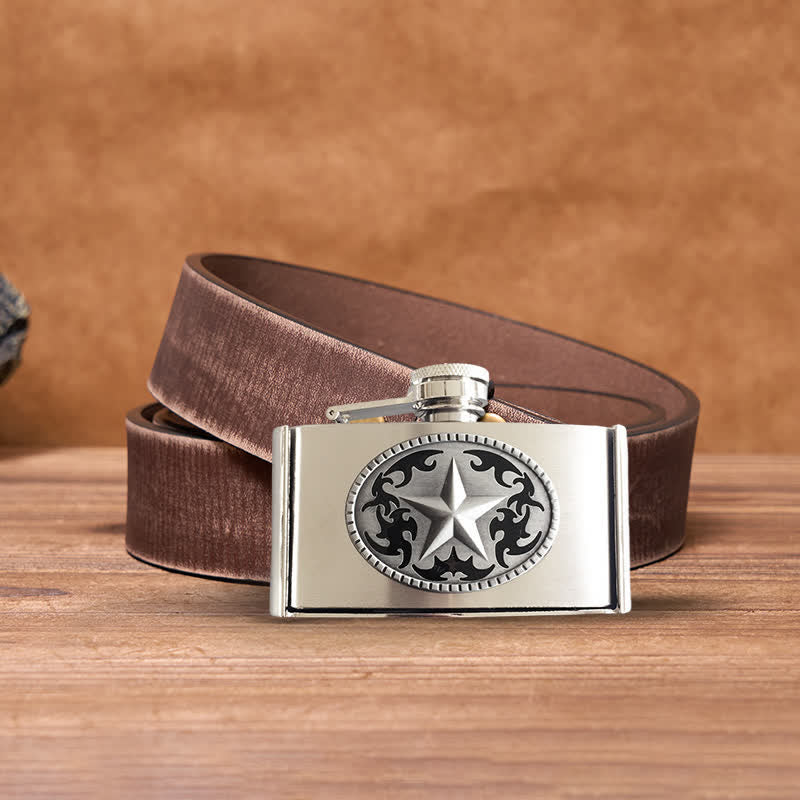 Men's DIY 3oz. Western Star Leather Belt with Hidden Flask - Western Star - Brown Distressed Belt - 42 - image 6