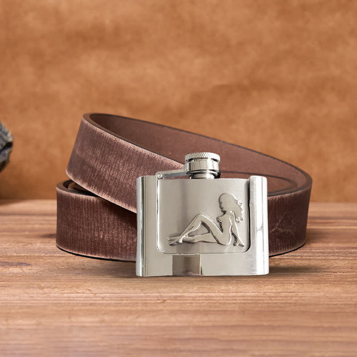 Men's DIY 2oz. Lady's Profile Leather Belt with Hidden Flask - Lady - Brown Distressed Belt - 42 - image 7