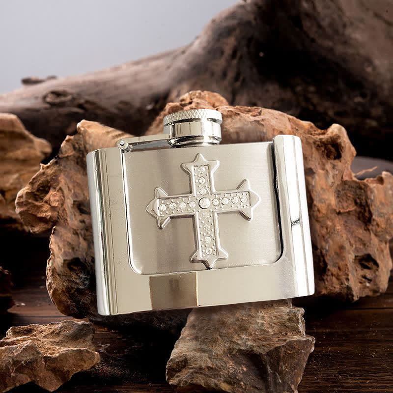 Men's DIY 2oz. Cross Rhinestone Leather Belt with Hidden Flask - Cross - Without Belt - Not Included Belt - image 0