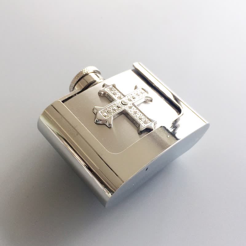 Men's DIY 2oz. Cross Rhinestone Leather Belt with Hidden Flask - image 2