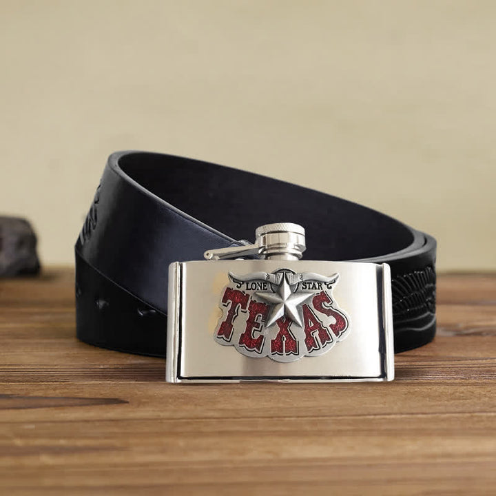 Men's DIY 3oz. Texas Star Leather Belt with Hidden Flask - Texas Star - Black Embossed Eagle Belt - 42 - image 3