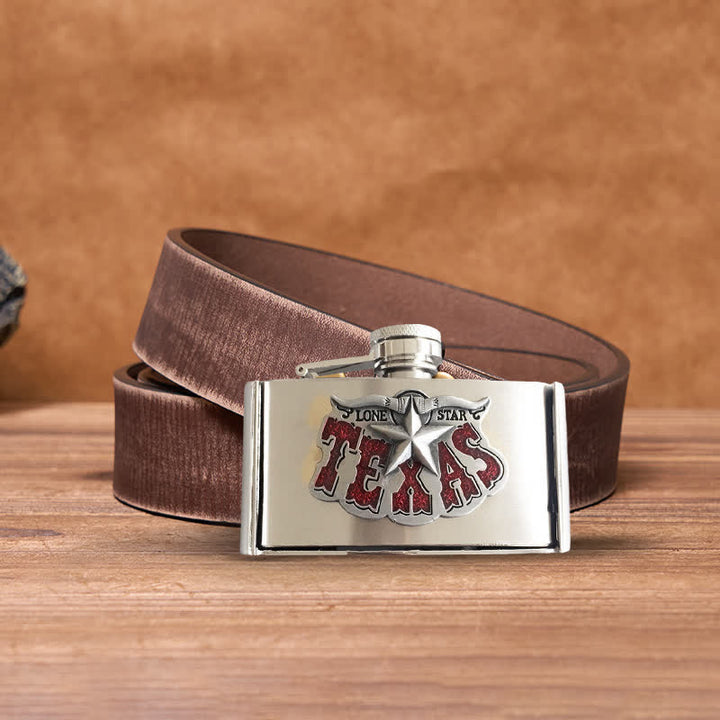 Men's DIY 3oz. Texas Star Leather Belt with Hidden Flask - Texas Star - Brown Distressed Belt - 42 - image 6