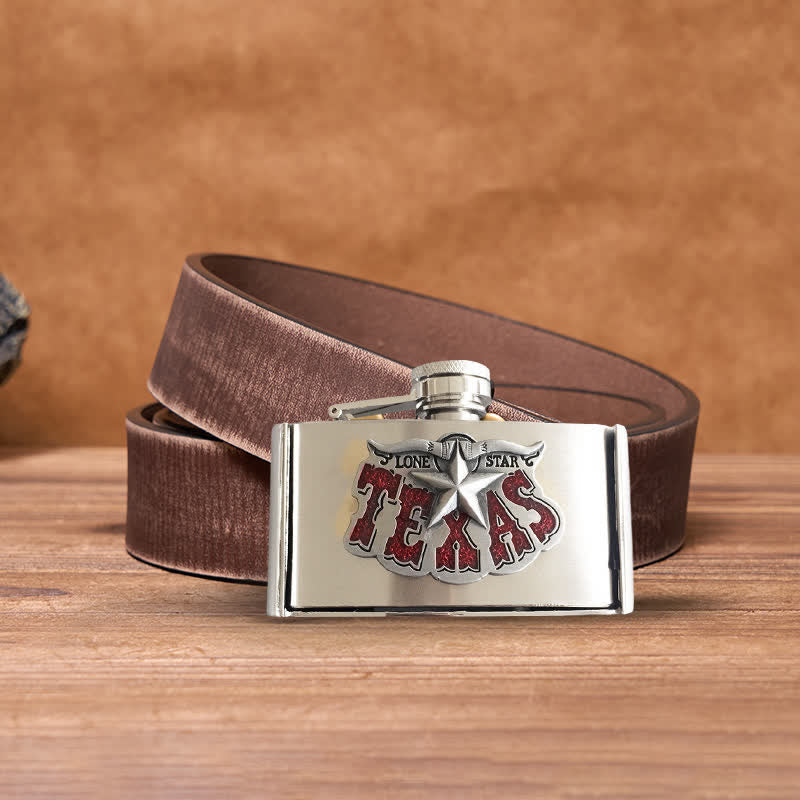 Men's DIY 3oz. Texas Star Leather Belt with Hidden Flask - Texas Star - Brown Distressed Belt - 42 - image 6