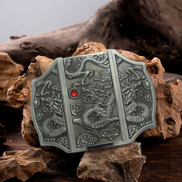 Men's DIY Antique Silver Dragon Leather Belt with Hidden Lighter - Dragon - Without Belt - Not Included Belt - image 0