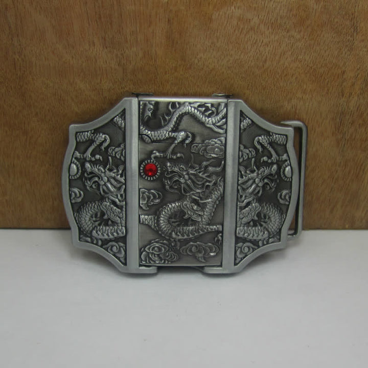 Men's DIY Antique Silver Dragon Leather Belt with Hidden Lighter - image 2