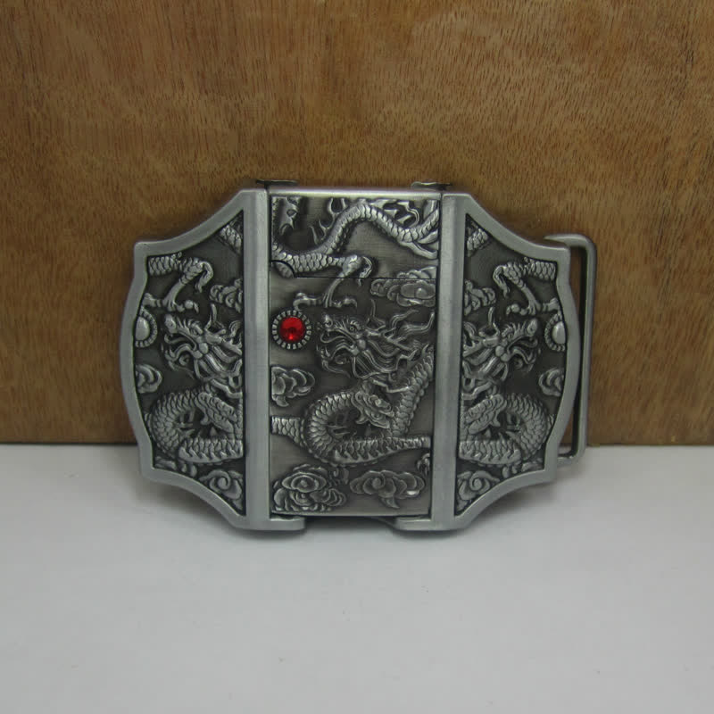 Men's DIY Antique Silver Dragon Leather Belt with Hidden Lighter - image 2