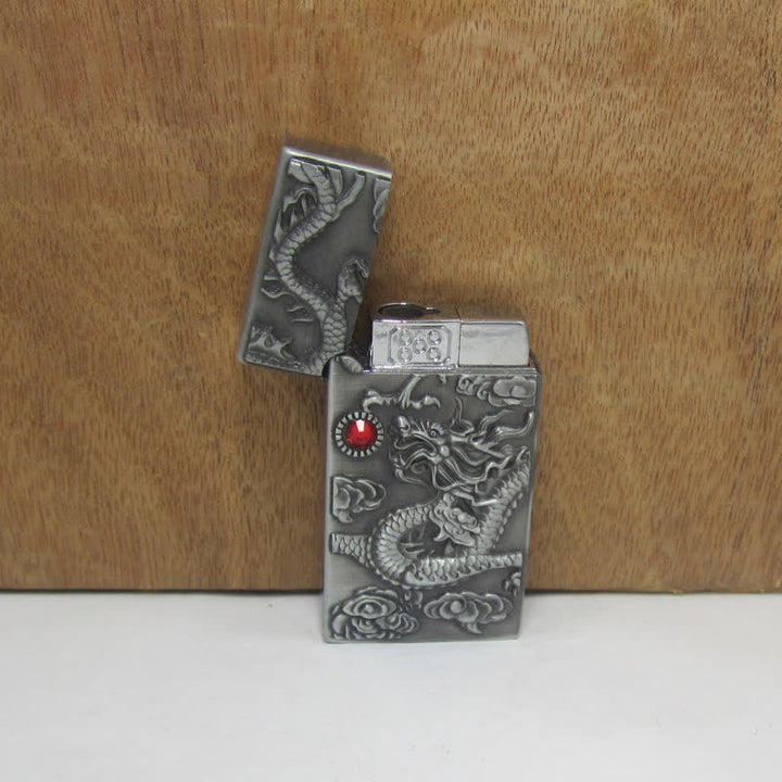 Men's DIY Antique Silver Dragon Leather Belt with Hidden Lighter - image 4