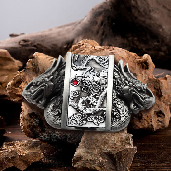 Men's DIY Antique Silver Dual Dragon Leather Belt with Hidden Lighter - Dragon - Without Belt - Not Included Belt - image 0