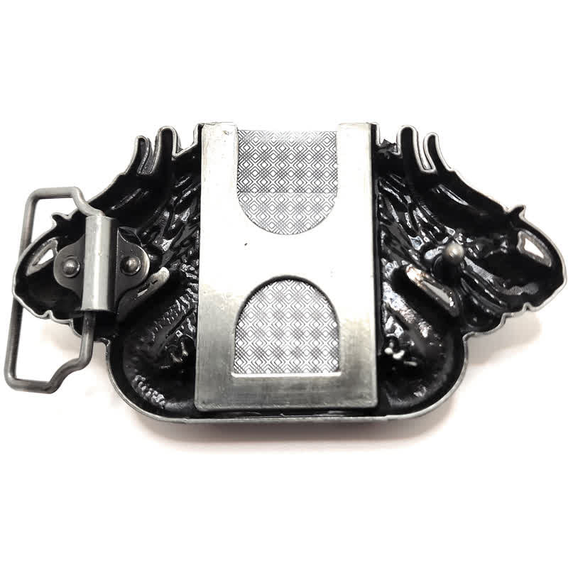 Men's DIY Antique Silver Dual Dragon Leather Belt with Hidden Lighter - image 1