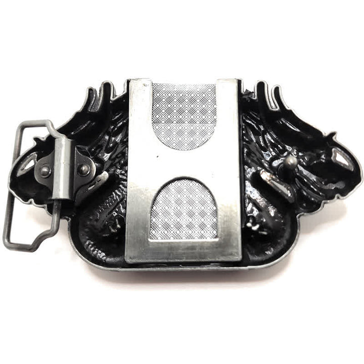 Men's DIY Antique Silver Dual Dragon Leather Belt with Hidden Lighter - image 1