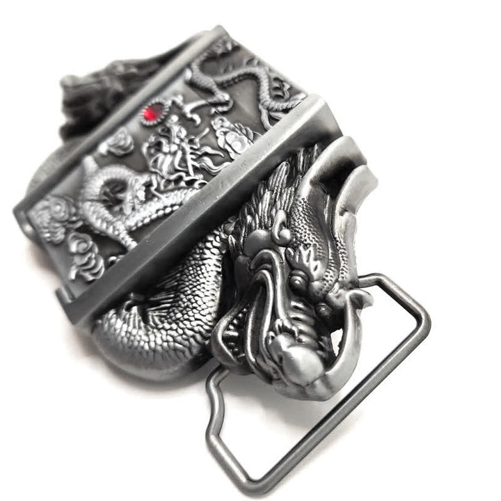 Men's DIY Antique Silver Dual Dragon Leather Belt with Hidden Lighter - image 2