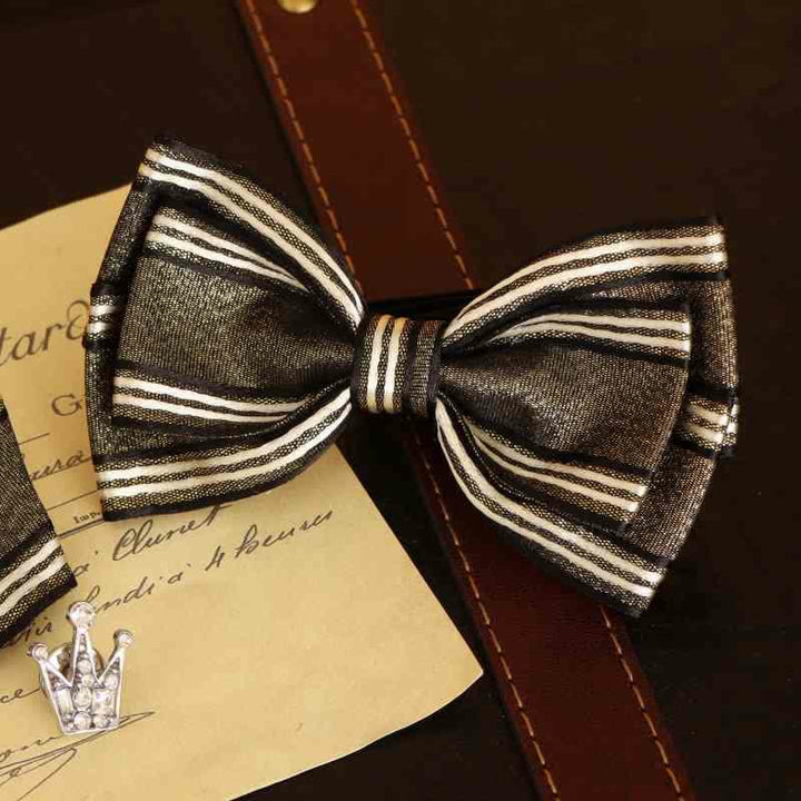 Men's Glossy Triple Layered Classic Striped Bow Tie - image 5