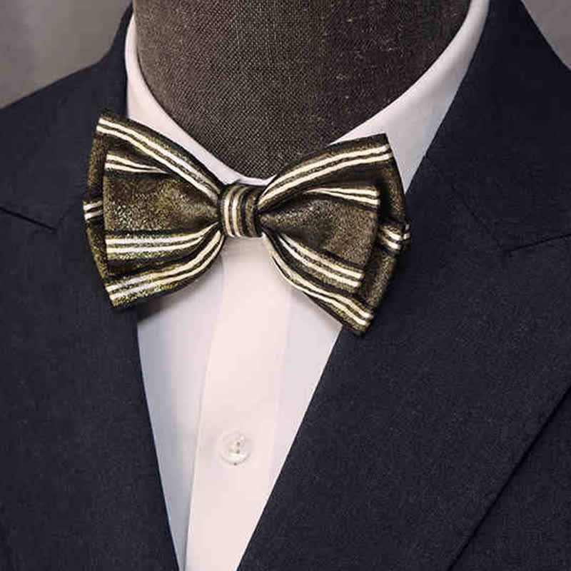 Men's Glossy Triple Layered Classic Striped Bow Tie - Dark Coffee - image 4