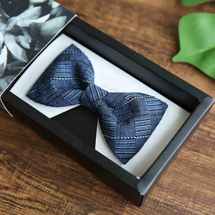 Men's British Style Plaid Pattern Groom Bow Tie - Style #1 - Blue - image 2