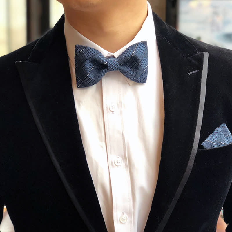 Men's British Style Plaid Pattern Groom Bow Tie - image 1