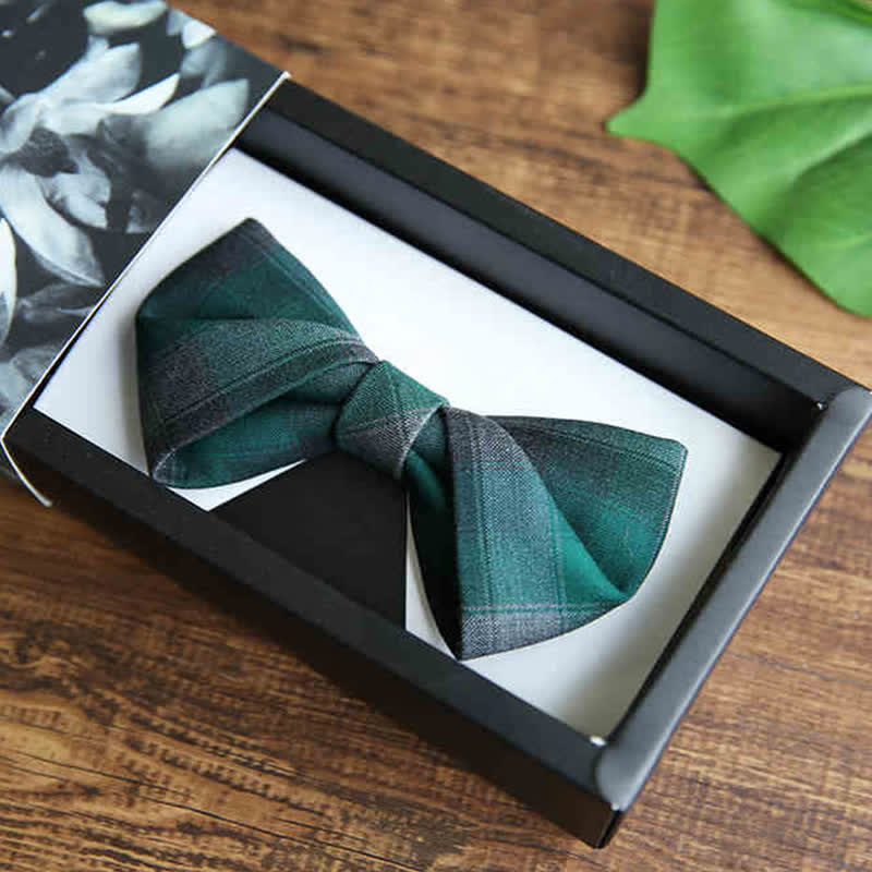 Men's British Style Plaid Pattern Groom Bow Tie - Style #2 - Green - image 11