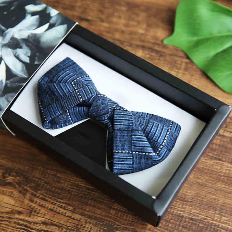 Men's British Style Plaid Pattern Groom Bow Tie - Style #2 - Blue - image 5