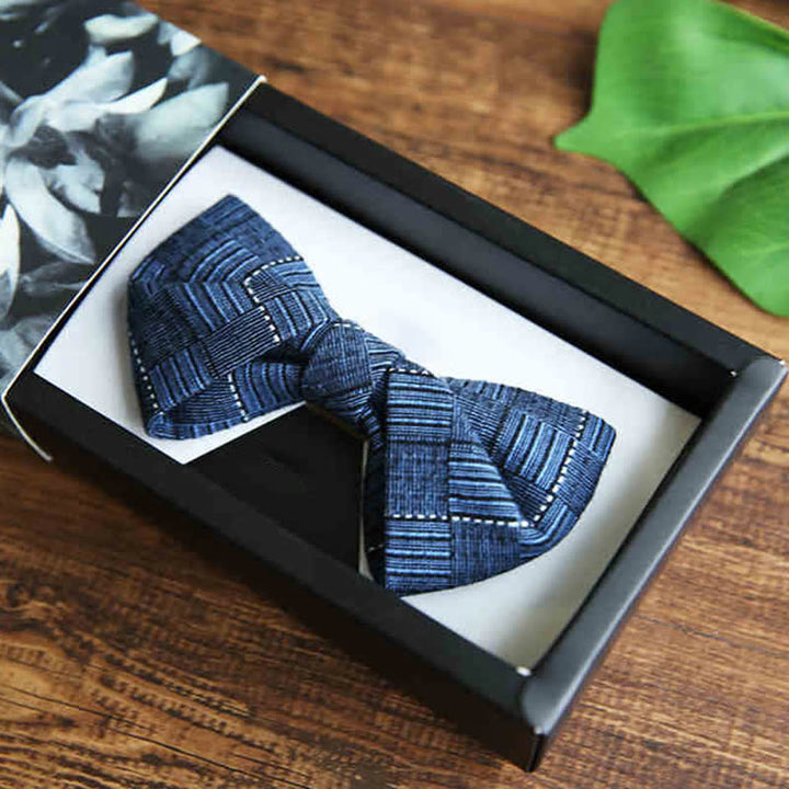 Men's British Style Plaid Pattern Groom Bow Tie - Style #2 - Blue - image 5