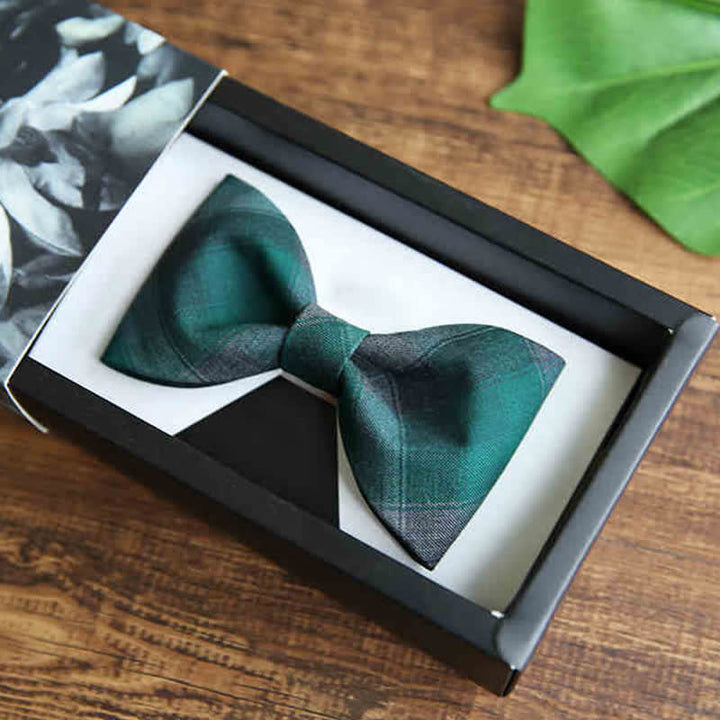 Men's British Style Plaid Pattern Groom Bow Tie - Style #1 - Green - image 7