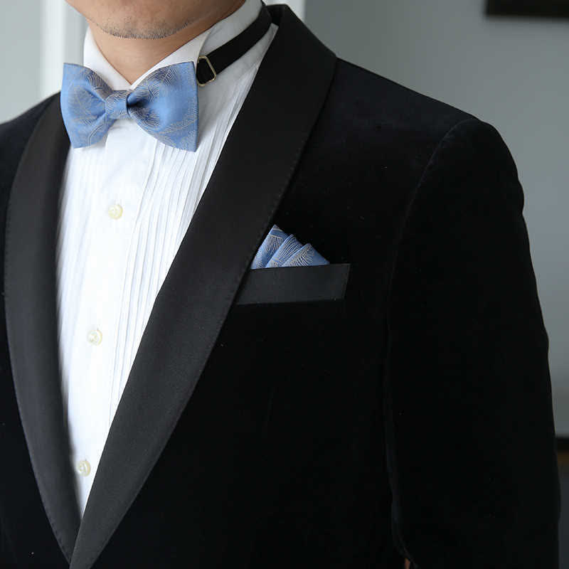 Men's Light Sky Blue Subtle Feather Printed Bow Tie - image 2