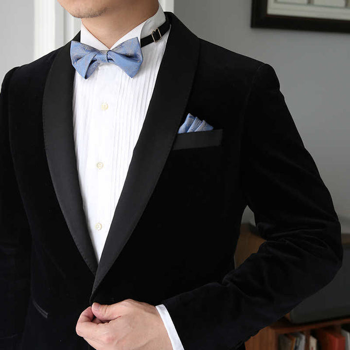 Men's Light Sky Blue Subtle Feather Printed Bow Tie - image 5