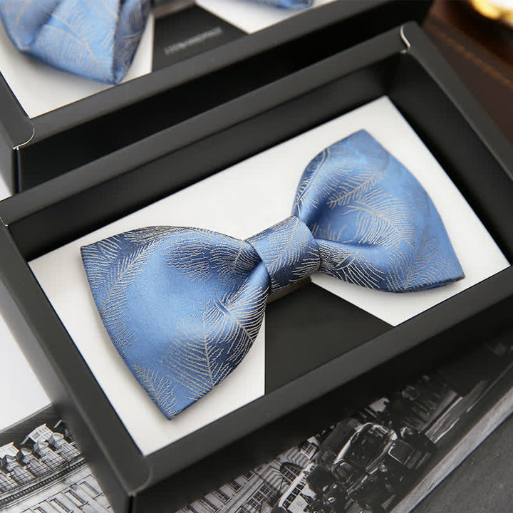 Men's Light Sky Blue Subtle Feather Printed Bow Tie - image 3