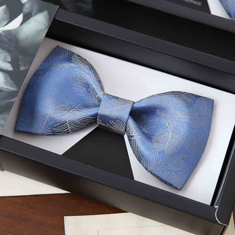 Men's Light Sky Blue Subtle Feather Printed Bow Tie - Style #1 - image 1