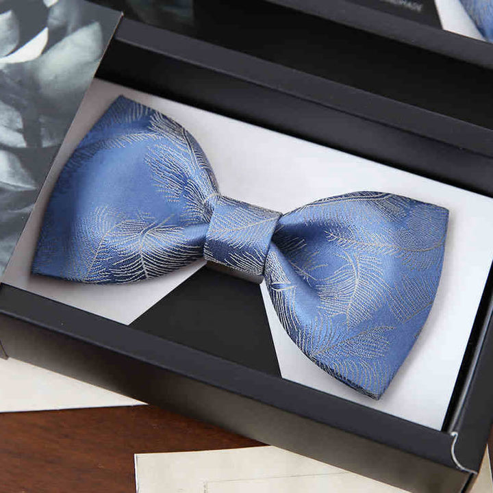 Men's Light Sky Blue Subtle Feather Printed Bow Tie - Style #1 - image 1