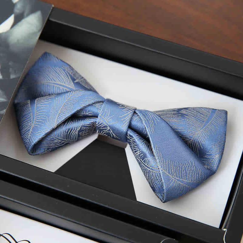 Men's Light Sky Blue Subtle Feather Printed Bow Tie - Style #2 - image 4