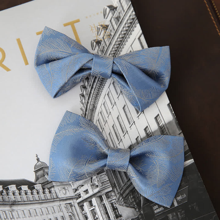 Men's Light Sky Blue Subtle Feather Printed Bow Tie - image 0