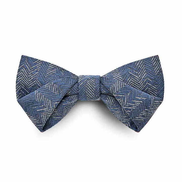 Men's Blue Series Flower Herringbone Pattern Denim Bow Tie - Style #1 - Navy Blue - image 3