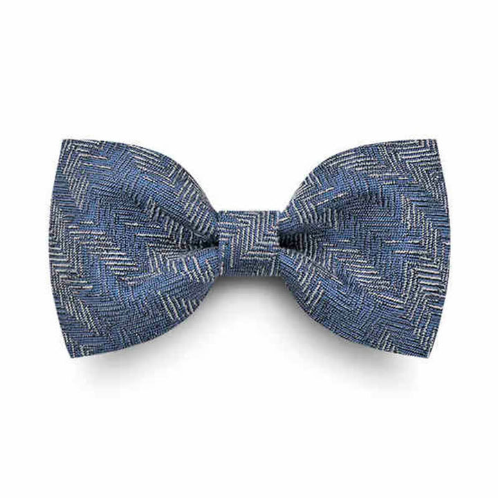 Men's Blue Series Flower Herringbone Pattern Denim Bow Tie - Style #2 - Navy Blue - image 9